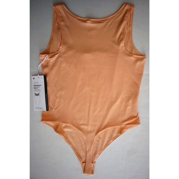 Lululemon Women's Sz M Peach Wundermost Nulu Square Neck Sleeveless Bodysuit - Picture 2 of 10